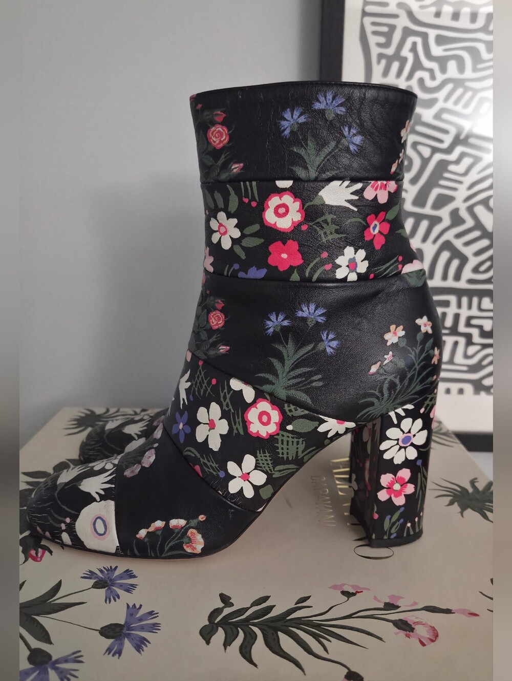 Valentino Camugarden Floral Ankle Boots Size 7